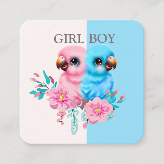 Cute Baby Parrot Gender Reveal Enclosure Card (Front)