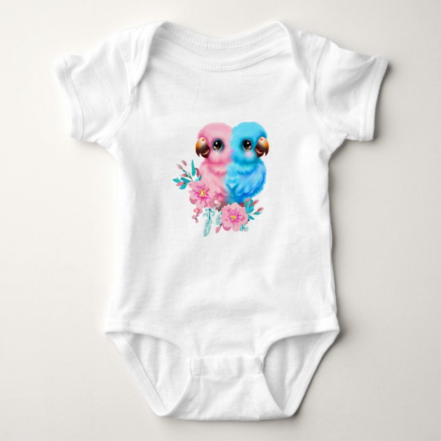 Cute Baby Parrot Twins   Bodysuit (Front)