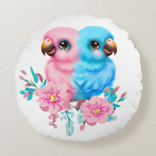 Cute Baby Parrot Twins  Round Cushion