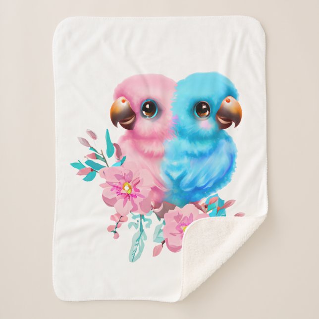 Cute Baby Parrot Twins  Sherpa Blanket (Front)