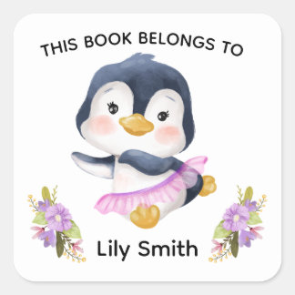 Cute Baby Penguin and Kids Name baby book label