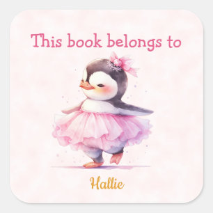 Cute Baby Penguin Ballerina Bookplate Square Sticker