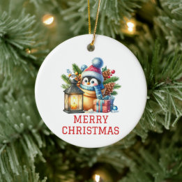 Cute Baby Penguin Christmas Ceramic Ornament