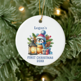 Cute Baby Penguin Christmas Ceramic Ornament