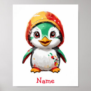 Cute Baby Penguin Custom Name Poster
