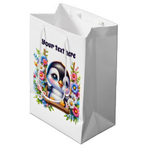 Cute baby penguin customisable medium gift bag