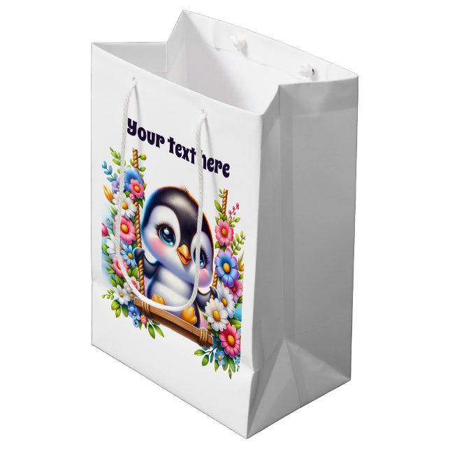 Cute baby penguin customisable medium gift bag (Front Angled)