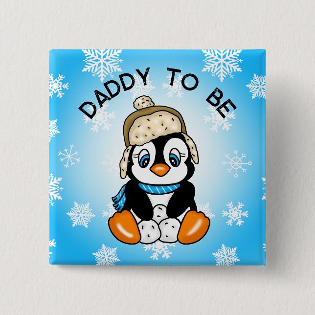 Cute Baby Penguin Daddy to Be | Baby Shower 15 Cm Square Badge (Front)
