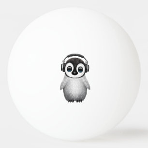 Cute Baby Penguin Dj Wearing Headphones Ping Pong Ball