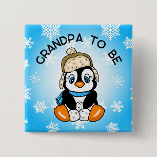 Cute Baby Penguin Grandpa to Be Baby Shower 15 Cm Square Badge