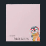 Cute Baby Penguin in Red Glasses Kids Girly Pink Notepad<br><div class="desc">Customisable text design with a cute whimsical watercolor penguin in heart-shaped eyeglasses with a scarf,  minimalist,  simple,  and modern typography.</div>