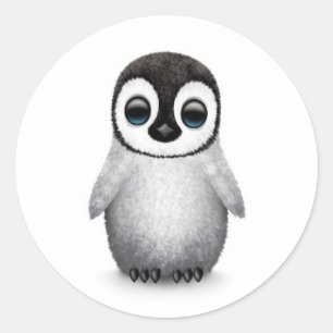 Cute Baby Penguin on White Classic Round Sticker