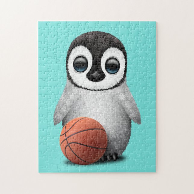 Cute Baby Penguin Playing With Basketball Jigsaw Puzzle (Vertical)