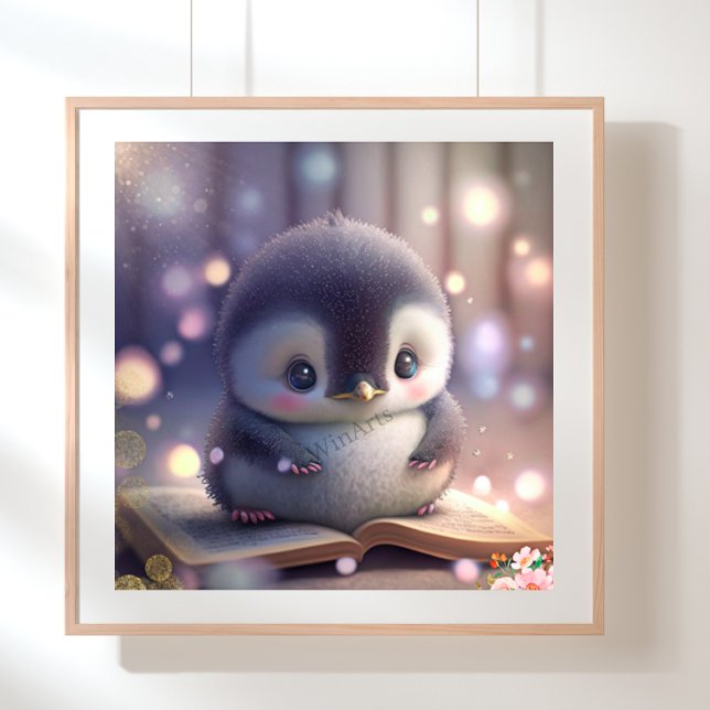 Cute Baby Penguin reading a book Art Nursery Poster (Creator Uploaded)