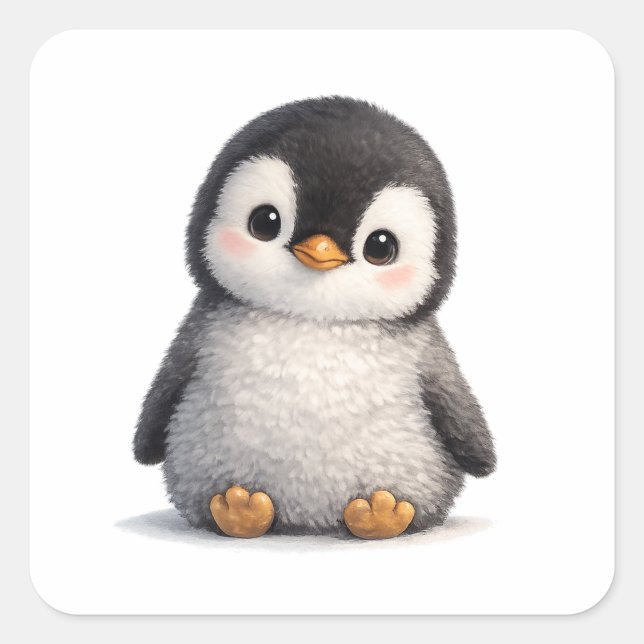 Cute Baby Penguin – Soft & Adorable Design Square Sticker (Front)