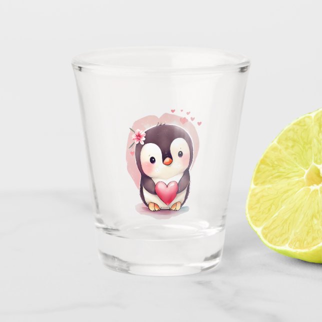 Cute Baby Penguin Valentines Day Animal Lover Shot Glass (Front)