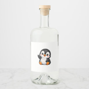 Cute Baby Penguin Waving Cartoon Character Kids Ka Liquor Bottle Label