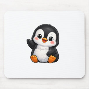 Cute Baby Penguin Waving Cartoon Character Kids Ka Mouse Pad