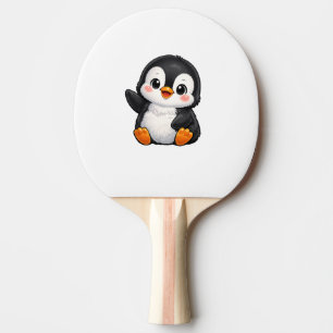 Cute Baby Penguin Waving Cartoon Character Kids Ka Ping Pong Paddle