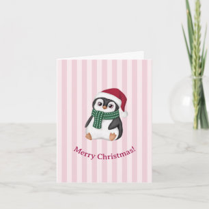 Cute Baby Penguin Wearing Santa Hat Christmas Holiday Card