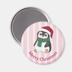 Cute Baby Penguin Wearing Santa Hat Christmas Magnet