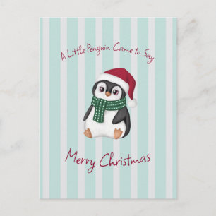 Cute Baby Penguin Wearing Santa Hat Christmas Postcard