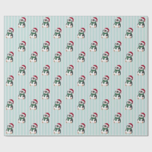 Cute Baby Penguin Wearing Santa Hat Christmas Wrapping Paper