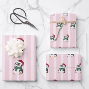 Cute Baby Penguin Wearing Santa Hat Christmas Wrapping Paper Sheet
