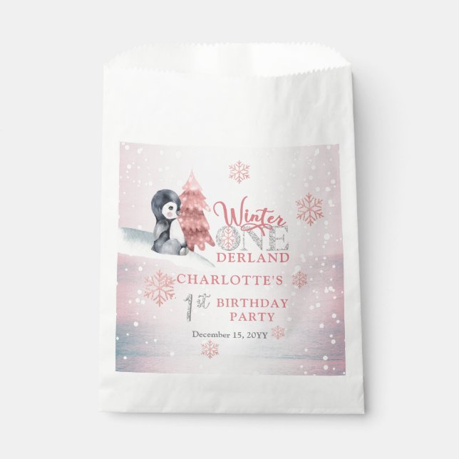 Cute Baby Penguin Winter ONEderland 1st Birthday C Favour Bag (Front)