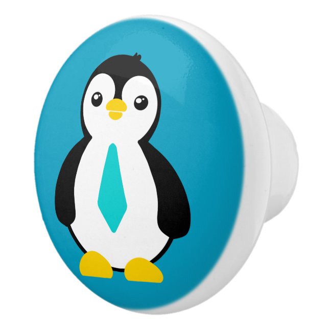 Cute Baby Penguin with A Blue Necktie Ceramic Knob (Right)