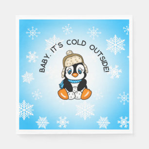 Cute Baby Penguin with Snowflakes Background Napkin