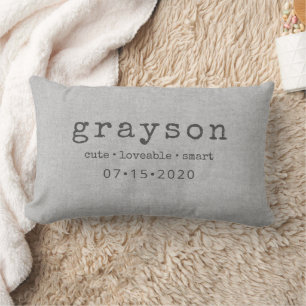 Cute Baby Personalised Name Birthdate Lumbar Cushion