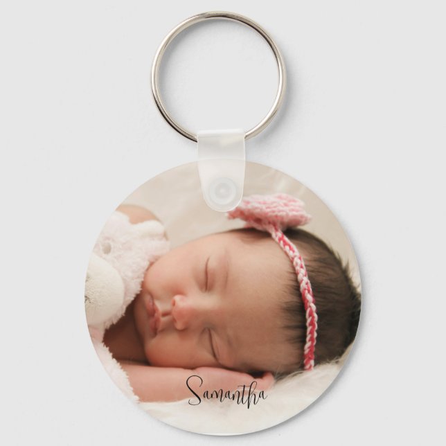 Cute Baby Photo and Name Script Key Ring (Front)