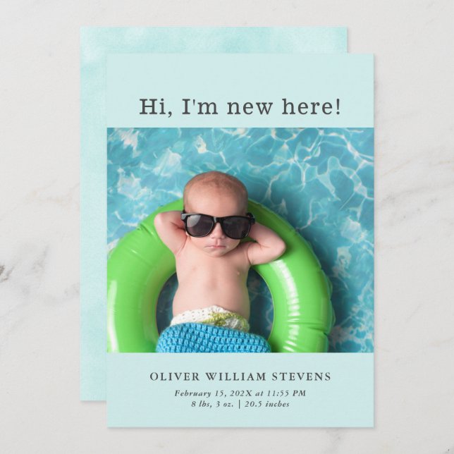 Cute Baby Photo Birth Announcement (Front/Back)