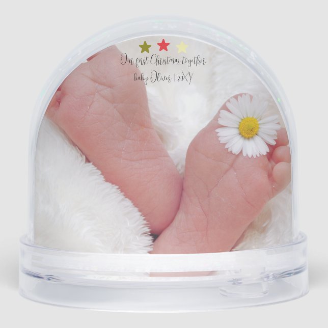 Cute Baby Photo Keepsake Our First Christmas Snowglobe (Back)