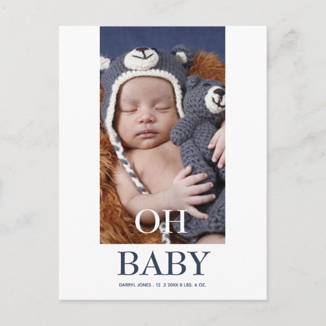 Cute Baby Photo Oh Baby Birth Announcement Postcard (Front)