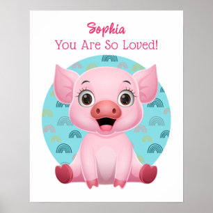 Cute Baby Pig Art, Child's Name & Message Poster