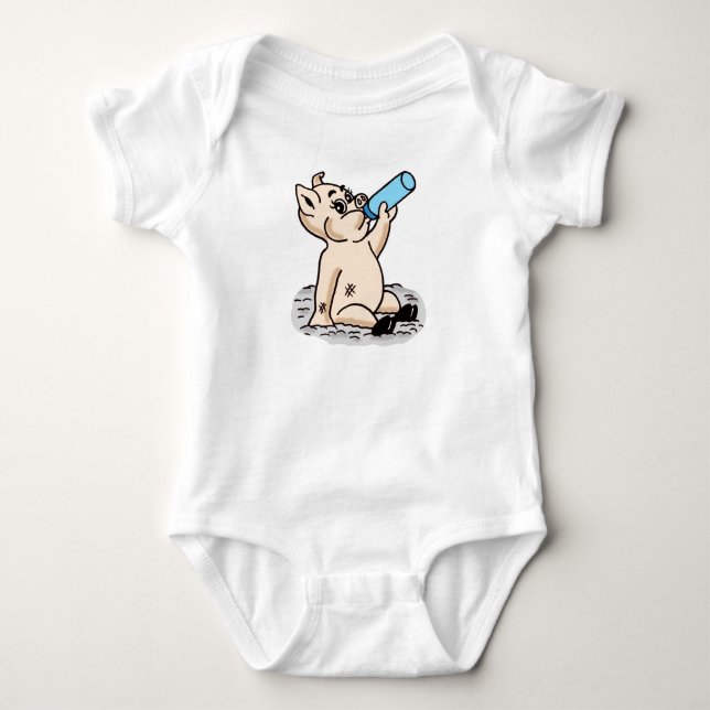 Cute Baby Pig Cartoon Design Bodysuit (Front)