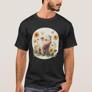 Cute Baby Pig Piglet Sunflower Farm Animal Farmer T-Shirt
