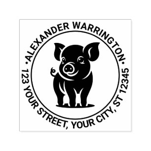 Cute Baby Pig Standing #1 Name Return Address Self-inking Stamp
