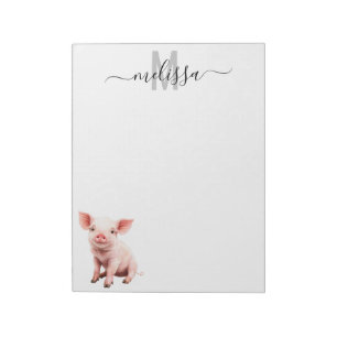 Cute Baby Pig Watercolor Monogram Name Notepad