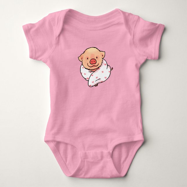 Cute Baby Pig Wrapped in Blanket Baby Bodysuit (Front)