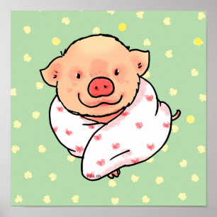 Cute Baby Pig Wrapped in Blanket Poster