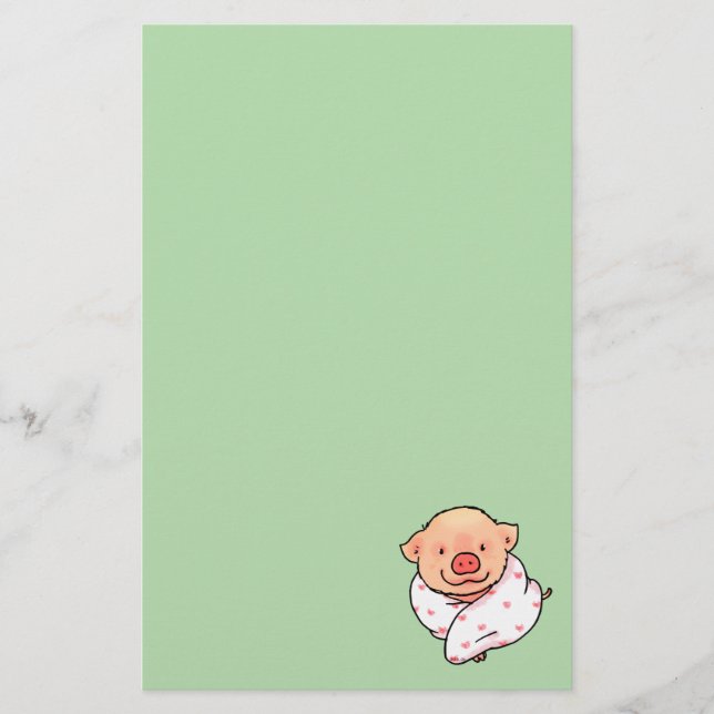 Cute Baby Pig Wrapped in Blanket Stationery (Front)
