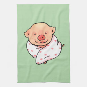 Cute Baby Pig Wrapped in Blanket Tea Towel