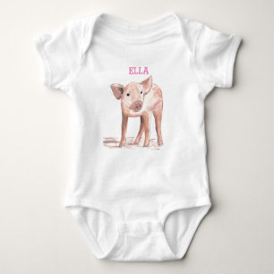 Cute Baby piglet pig art Animal Watercolor Farm Bodysuit