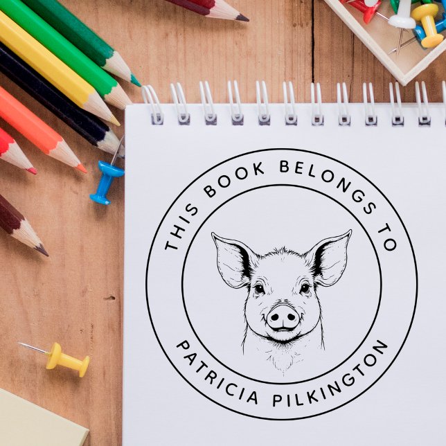 Cute Baby Piglet This Book Belongs To Kid's Name Rubber Stamp (Creator Uploaded)