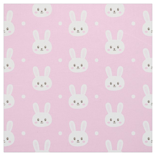 Cute Baby pink fluffy cartoon bunny pattern Fabric (Swatch)