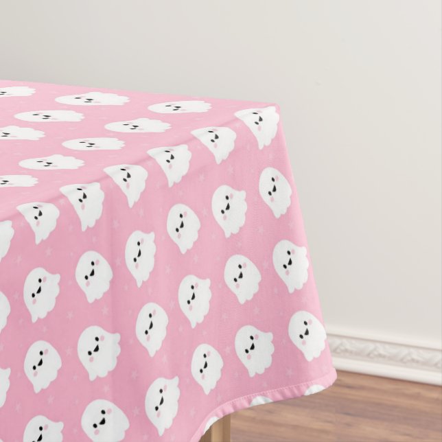Cute Baby Pink Ghost Pattern – Halloween Design Tablecloth (In Situ)
