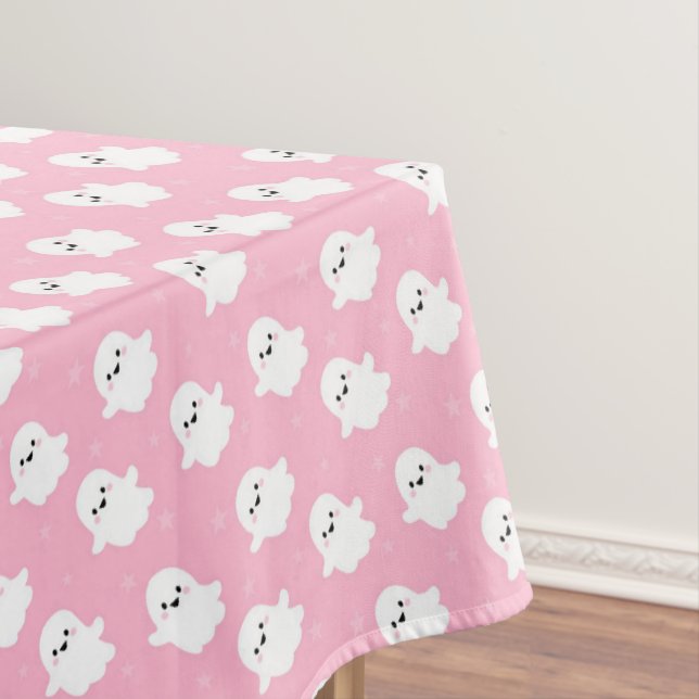 Cute Baby Pink Ghost Pattern – Halloween Design Tablecloth (In Situ)